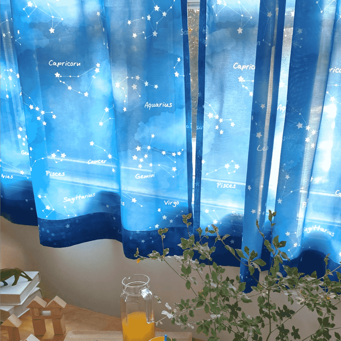 珍しい青色＆星空柄・昼遮像ミラーボイルレースカーテン【ボイル ほしぞら BL】ブルー
